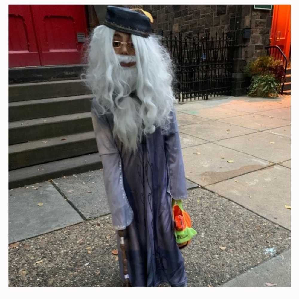 Dumbledore costume with intricate wig